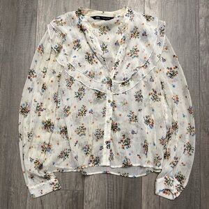 Zara Cream Floral Sheer Blouse